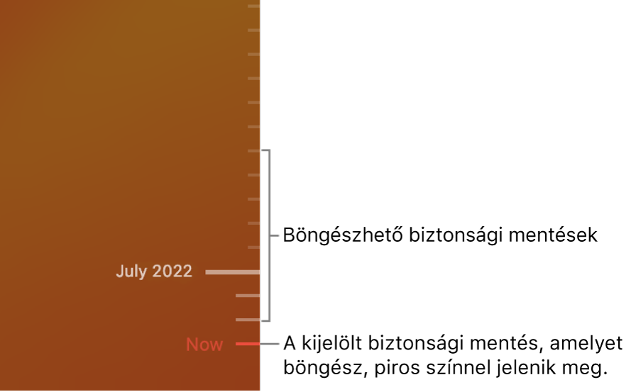 A Time Machine biztonsági mentés idővonala.