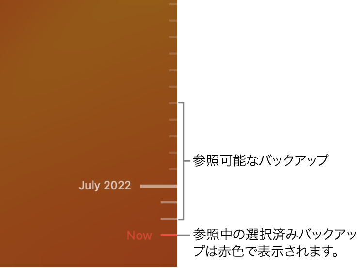 Time Machineのバックアップタイムライン。