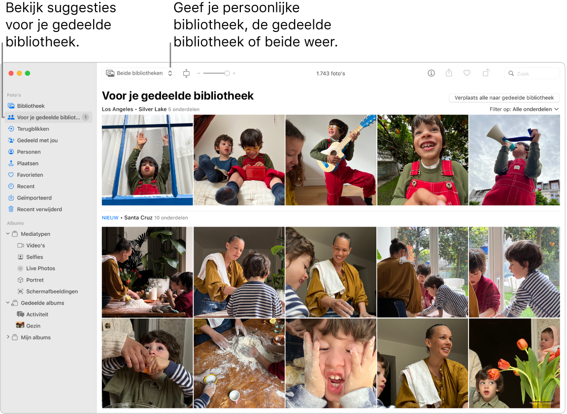 Het Foto's-venster met de gedeelde iCloud-fotobibliotheek.