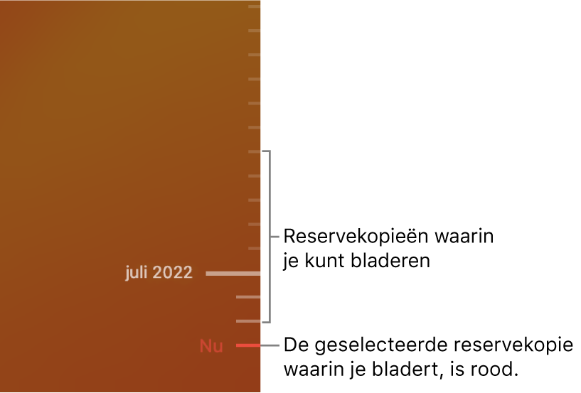 De tijdlijn met Time Machine-reservekopieën.