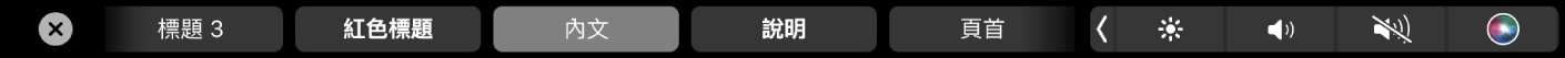 Pages 觸控列顯示段落格式樣式，包含大標題、標題和說明。