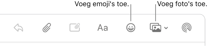 Een venster voor een nieuw bericht met daarin de knoppen voor emoji en foto's.