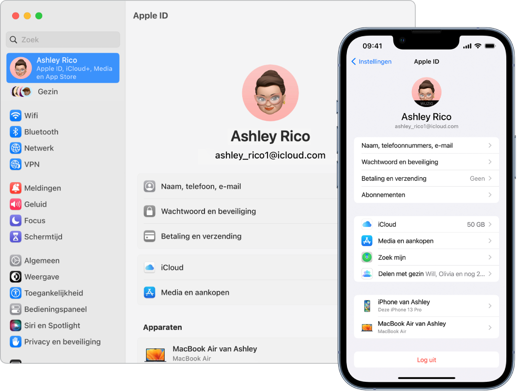 iCloud-instellingen op een iPhone en een Mac.