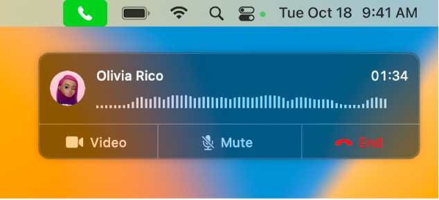 O parte a unui ecran de Mac afișând fereastra de notificare a apelului.
