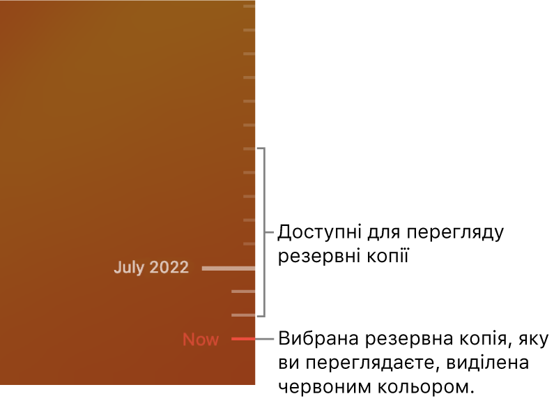 Часова шкала резервного копіювання Time Machine.