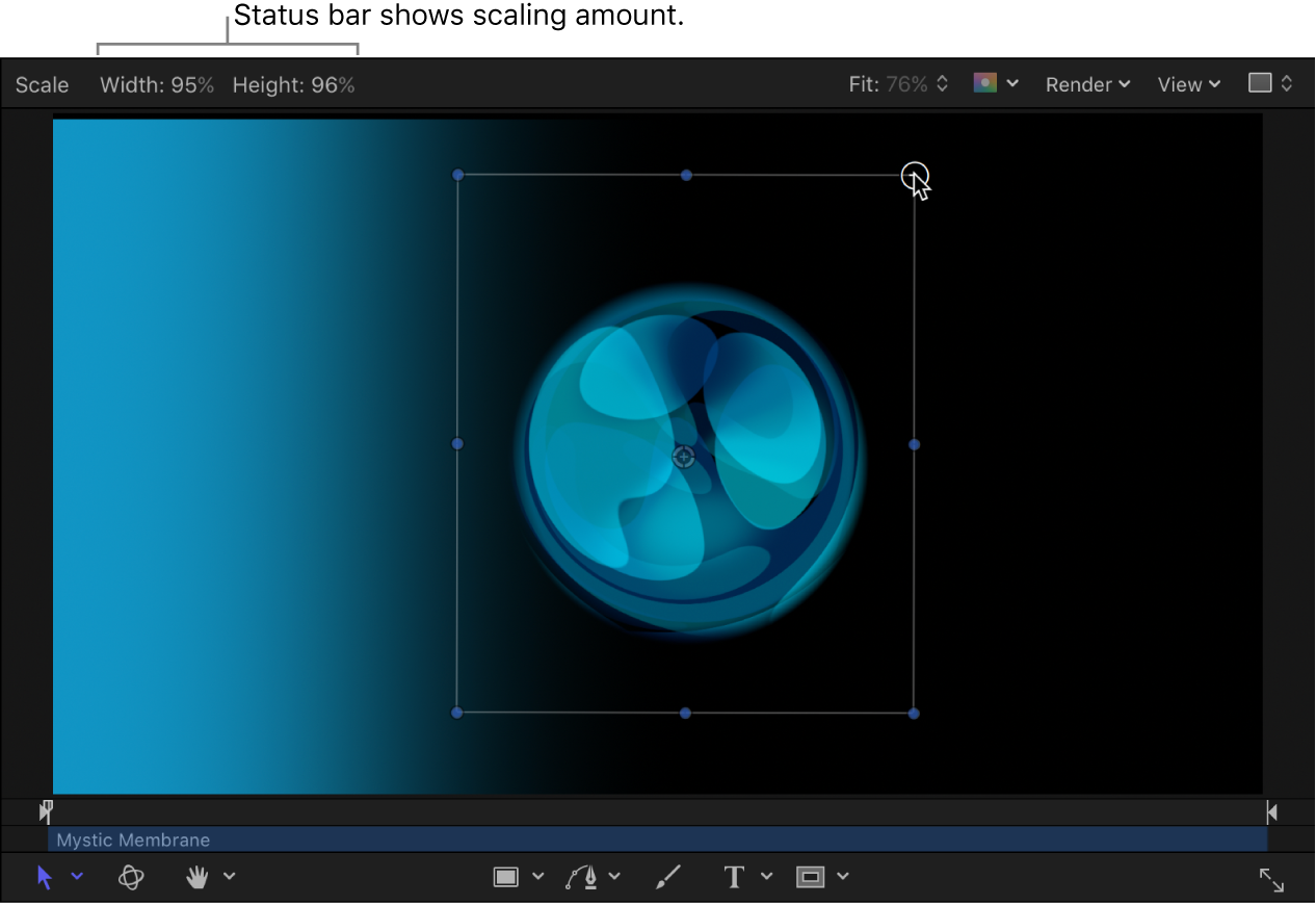 Canvas showing the status bar that appears when scaling an object