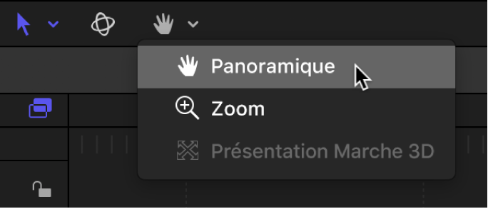 Sélection de l’outil Balance dans le menu local des outils de présentation