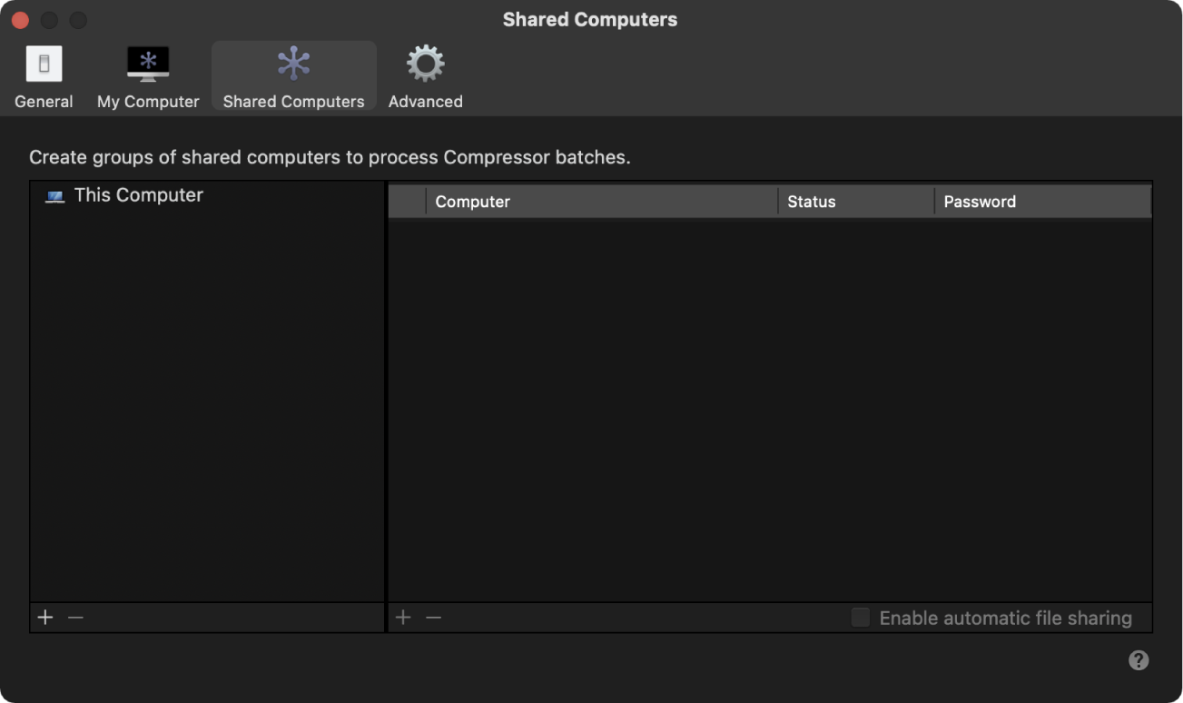 Shared Computers settings pane