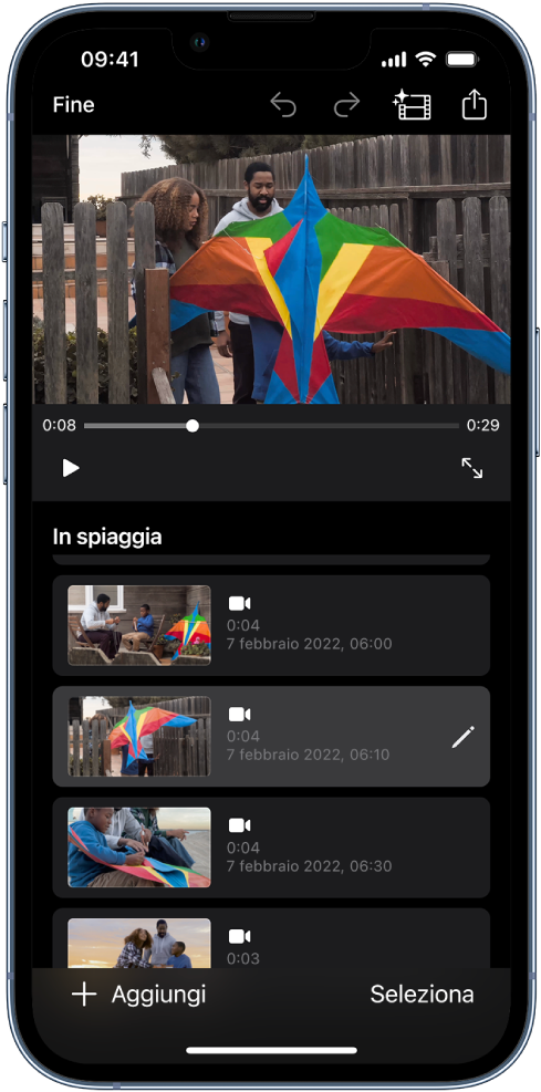 Progetto di filmato magico in iMovie su iPhone.