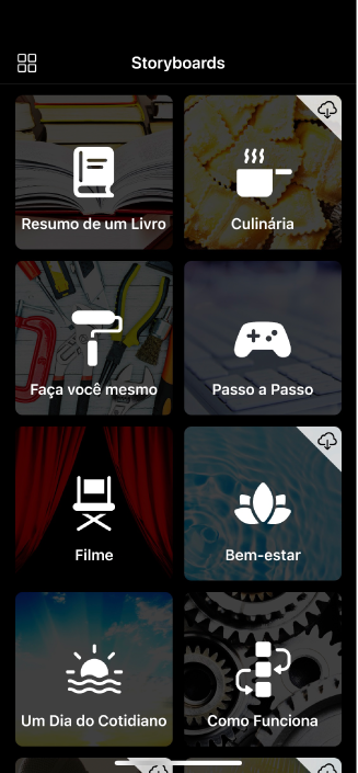 Opções de storyboard