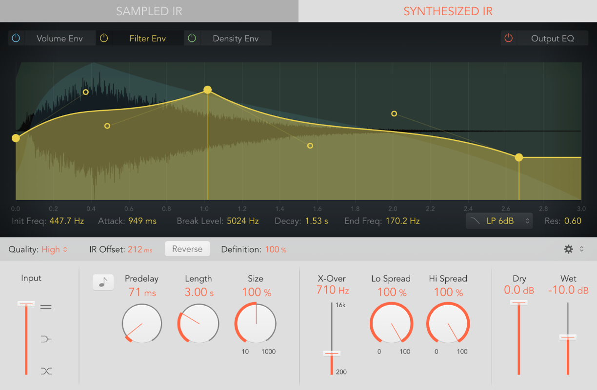 Das Fenster „Space Designer“ im Modus „Sampled IR“