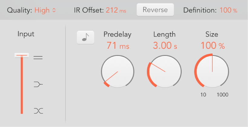 Das Einblendmenü „Quality“ in der Parameterleiste über den Impulsantwort-Steuerungen