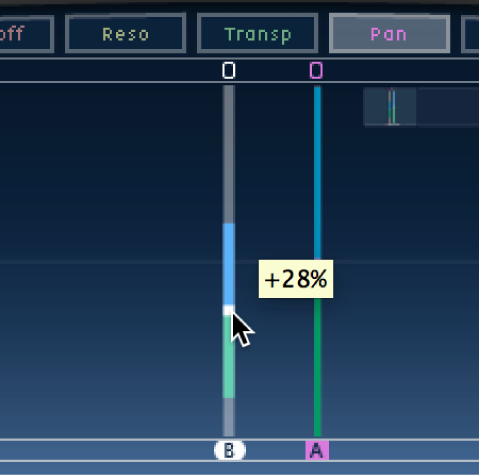 The Delay Designer Tap display, showing a balance edit.