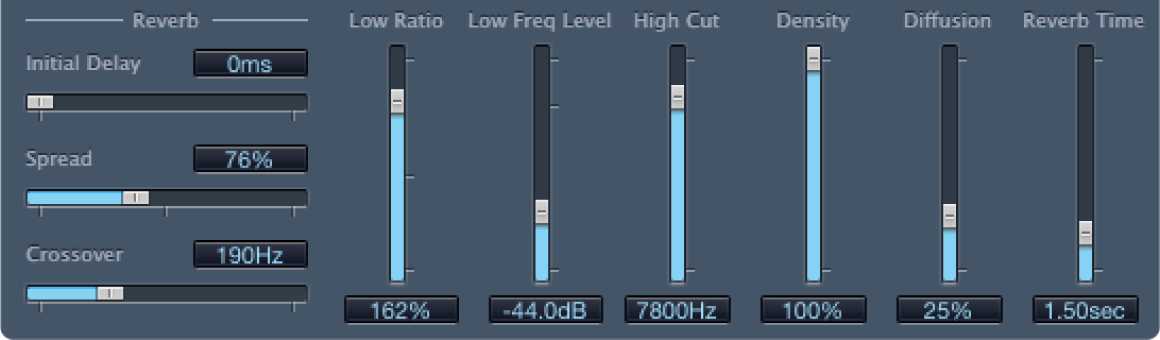 The PlatinumVerb Reverb controls.