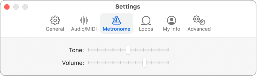 Metronome Settings pane.