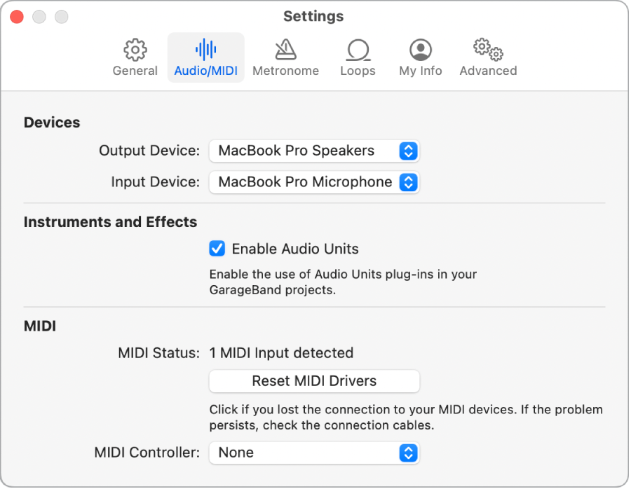 Audio/MIDI Settings pane.