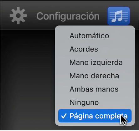 Se está seleccionando la opción Página completa en el menú desplegable Notación.