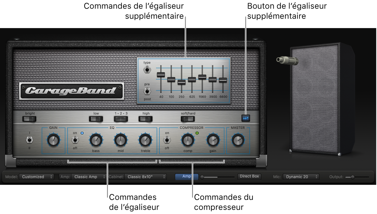 Bass Amp Designer, avec les commandes EQ et Compressor.