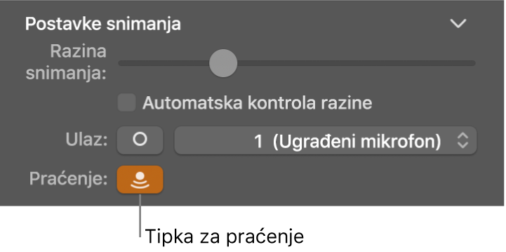 Tipka Praćenje ulaza u inspektoru za Smart Controls.