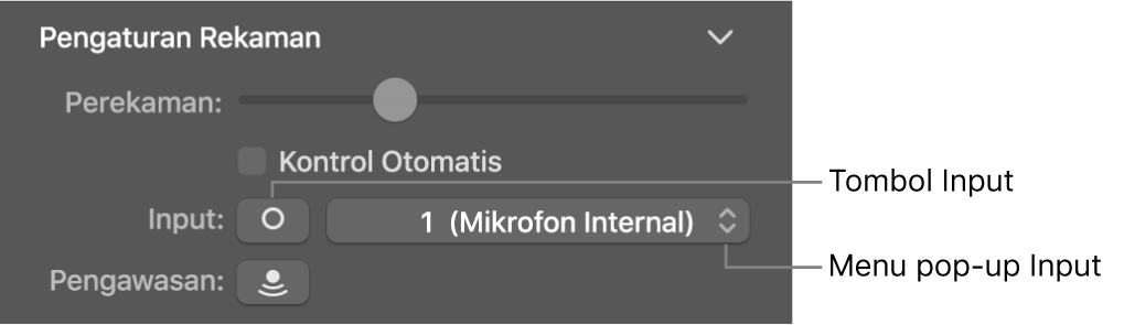 Tombol Input dan menu pop-up di inspektur Smart Control.