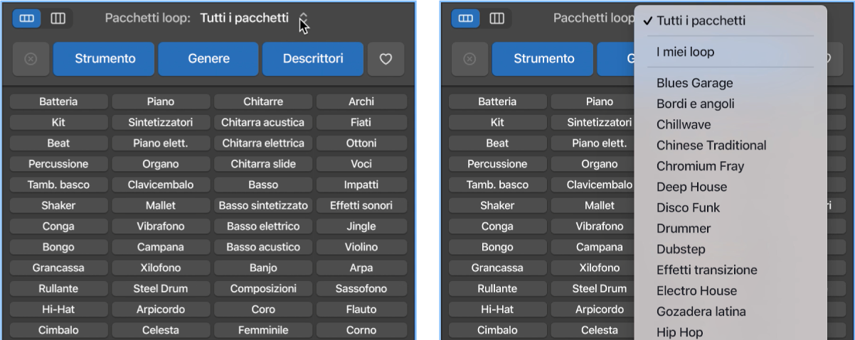 Mostra il menu a comparsa Loop.