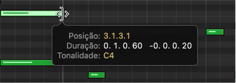 Redimensionando uma nota no Editor do Rolo de Piano.