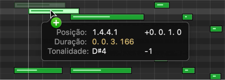 Arraste com a tecla Opção pressionada para copiar uma nota no Editor do Rolo de Piano.