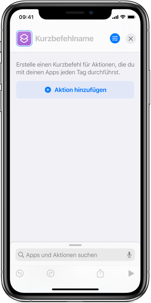 Leerer Kurzbefehleditor auf dem iPhone.