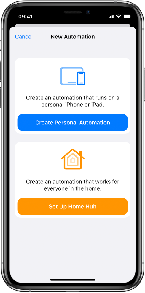 The Automation section of the Shortcuts app.