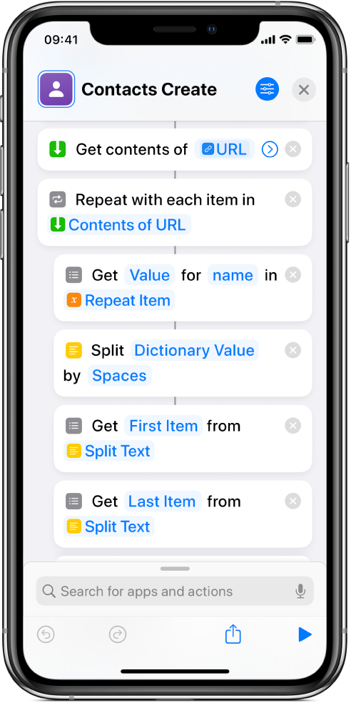 A shortcut showing the Split Text actions.