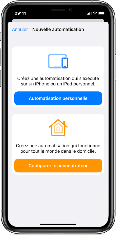 Section Automatisation de l’app Raccourcis.