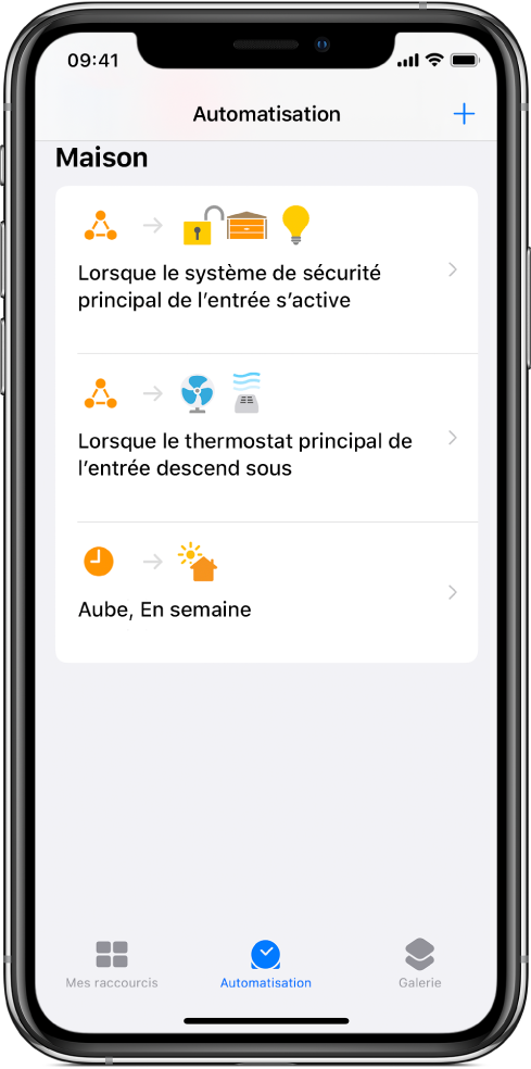 Automatisation pour le domicile dans l’app Raccourcis.