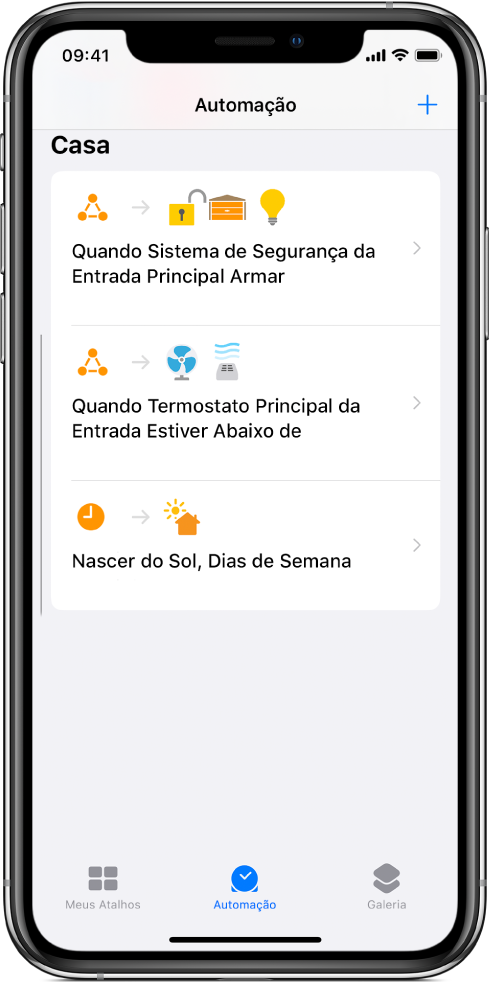 Automação residencial no app Atalhos.