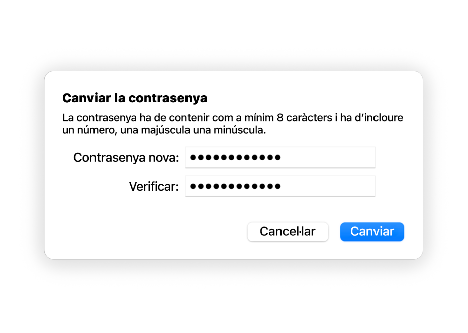La finestra per canviar la contrasenya.