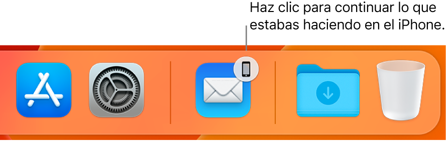 El icono de Handoff visible en el Dock.