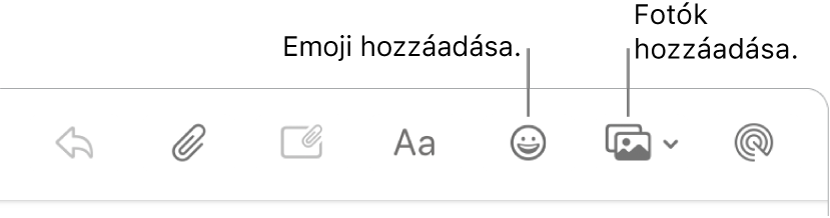 A szerkesztés ablak, melyben az emoji és fotók gombok láthatók.