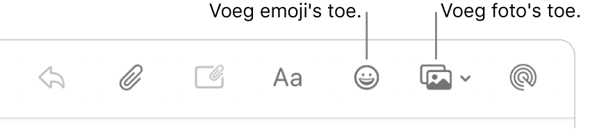 Een venster voor een nieuw bericht met daarin de knoppen voor emoji en foto's.
