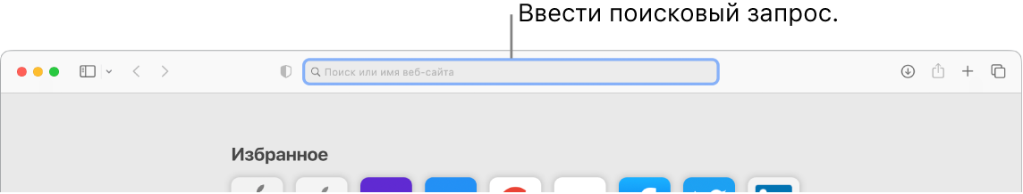 Часть окна Safari. Выноской показано поле поиска вверху окна.