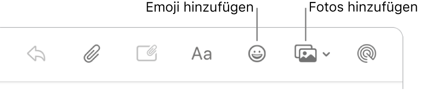 Ein Fenster zum Erstellen einer neuen Nachricht mit den Tasten für Emoji und Fotos