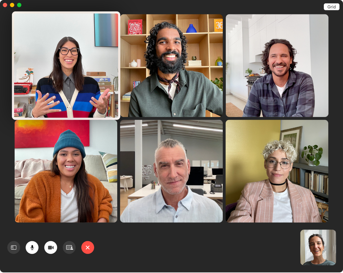 A FaceTime window with a group of invited users.
