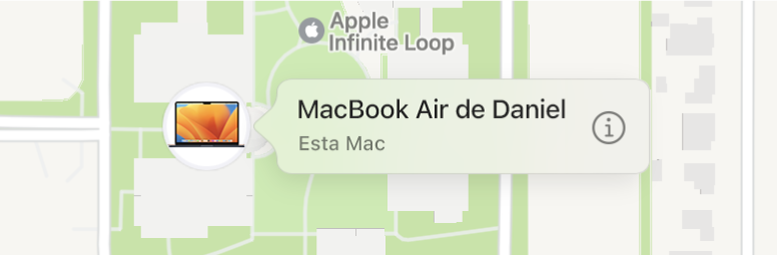 Un acercamiento del ícono Información de la MacBook Air de Daniel.