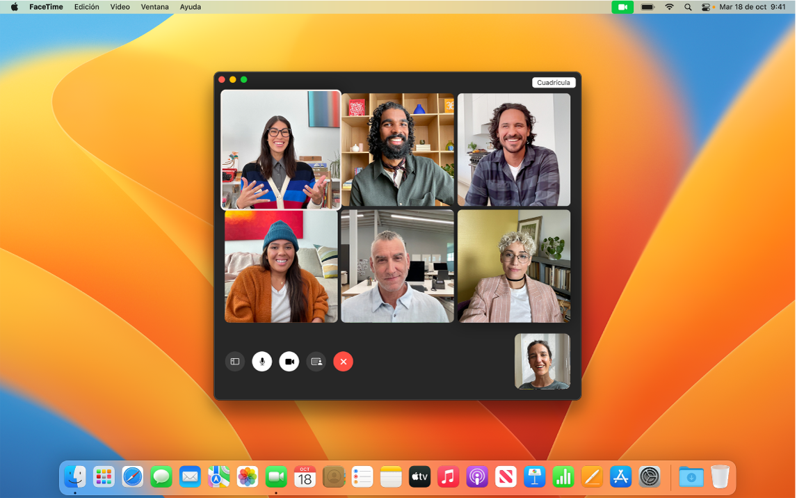 Una ventana de FaceTime con un grupo de usuarios invitados.