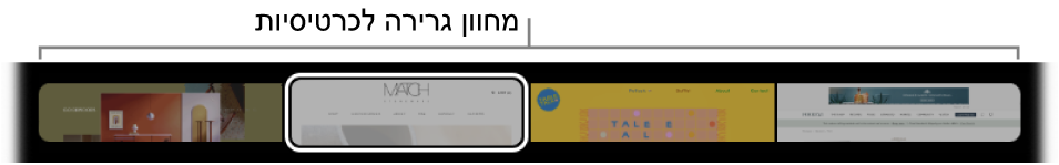 מנקה הכרטיסיות ב‑Touch Bar של Safari. הוא מציג תצוגה מקדימה קטנה של כל אחת מהכרטיסיות הפתוחות.