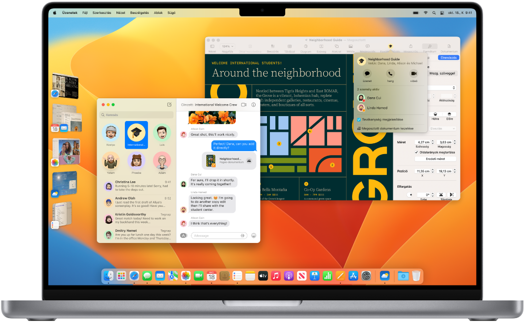 A MacBook Pro íróasztalán a Vezérlőközpont és számos megnyitott alkalmazás látható.