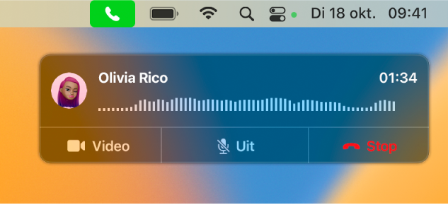 Een deel van een Mac-scherm met een melding van een binnenkomend gesprek.