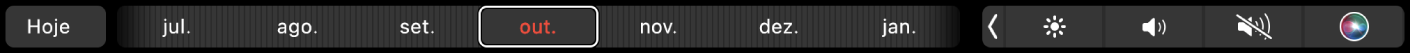 Touch Bar do Calendário com o botão Hoje e um controle deslizante para selecionar um mês.
