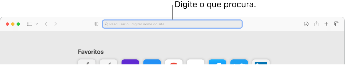 Uma janela recortada do Safari com uma chamada para o campo de pesquisa na parte superior da janela.