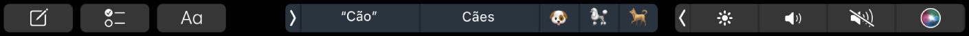 Os botões para escrever texto e de sugestões de escrita na Touch Bar.