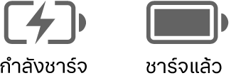 ไอคอนสถานะแบตเตอรี่ที่กำลังชาร์จและที่ชาร์จเต็มแล้ว