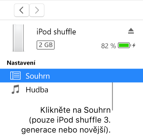 Okno Zařízení s položkou Souhrn vybranou na bočním panelu vlevo.